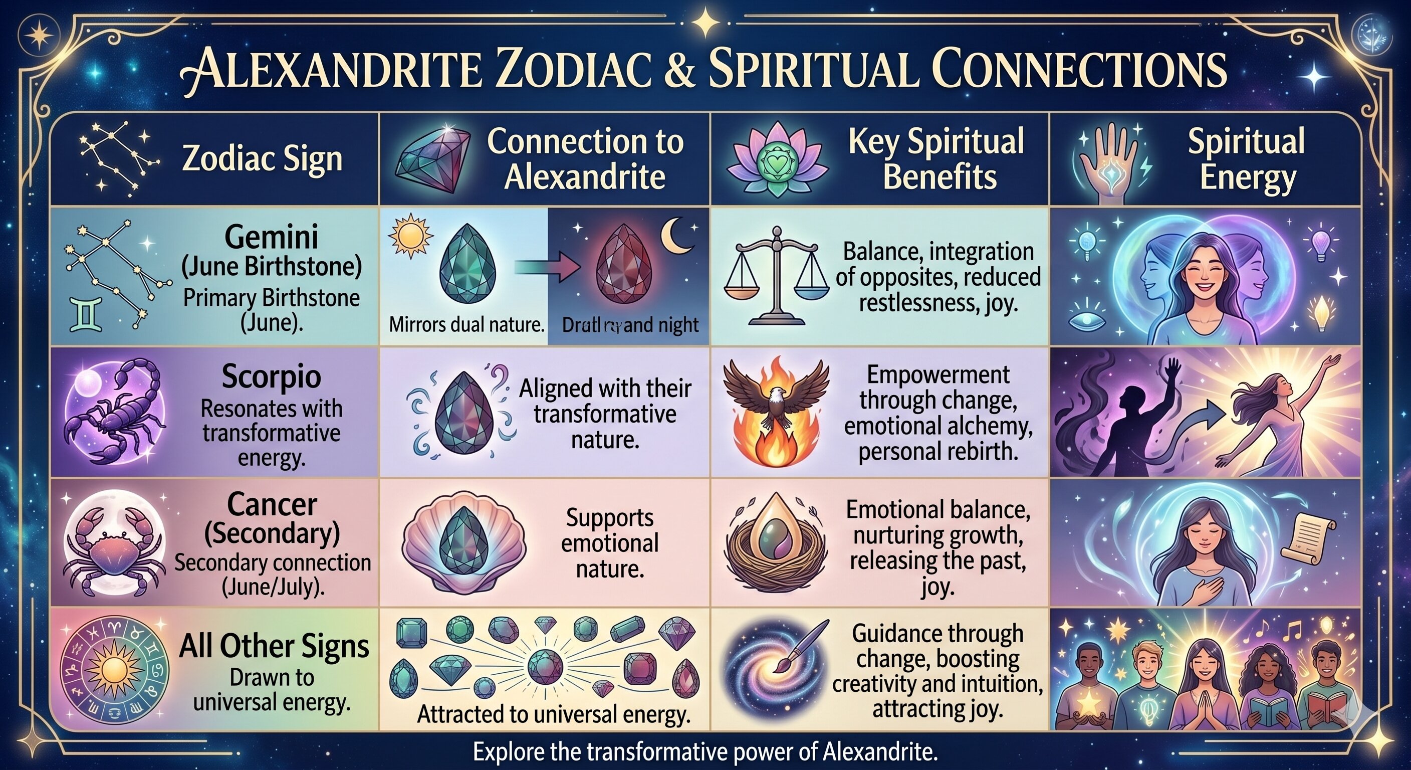 Alexandrte zodiac Summary Table